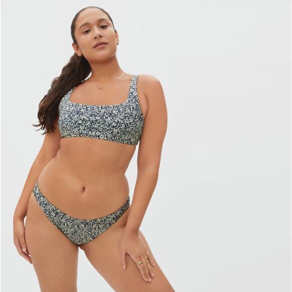 Everlane Womens The Bikini Bottom Medium Swimwear Navy Blue Floral NWT - Picture 2 of 8